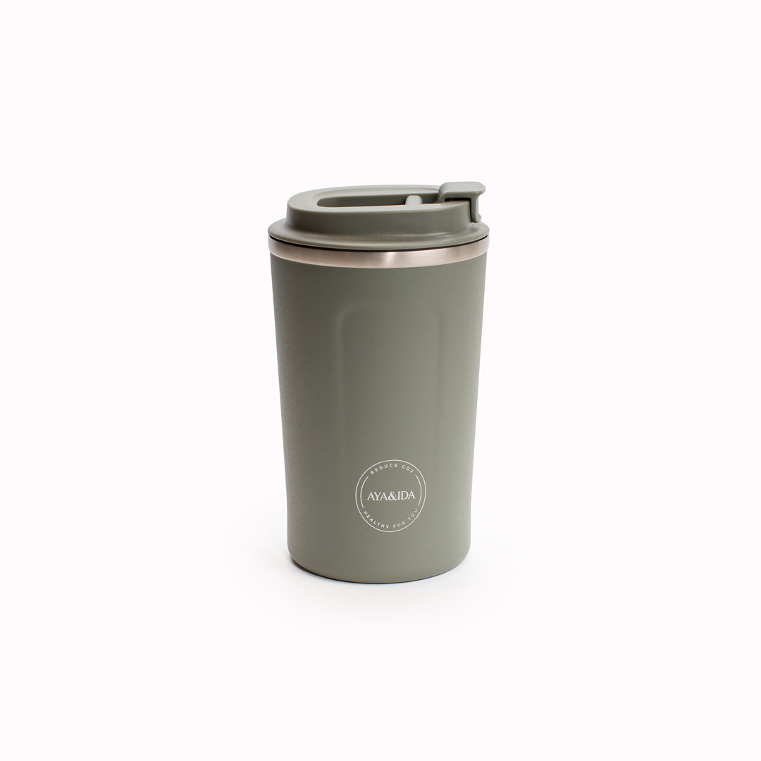 Tropical Green Cup2Go 380ml Insulated Cup from AYA&IDA. The CUP2GO is functional, beautiful, and a sustainable alternative to single-use cups with plastic lids.