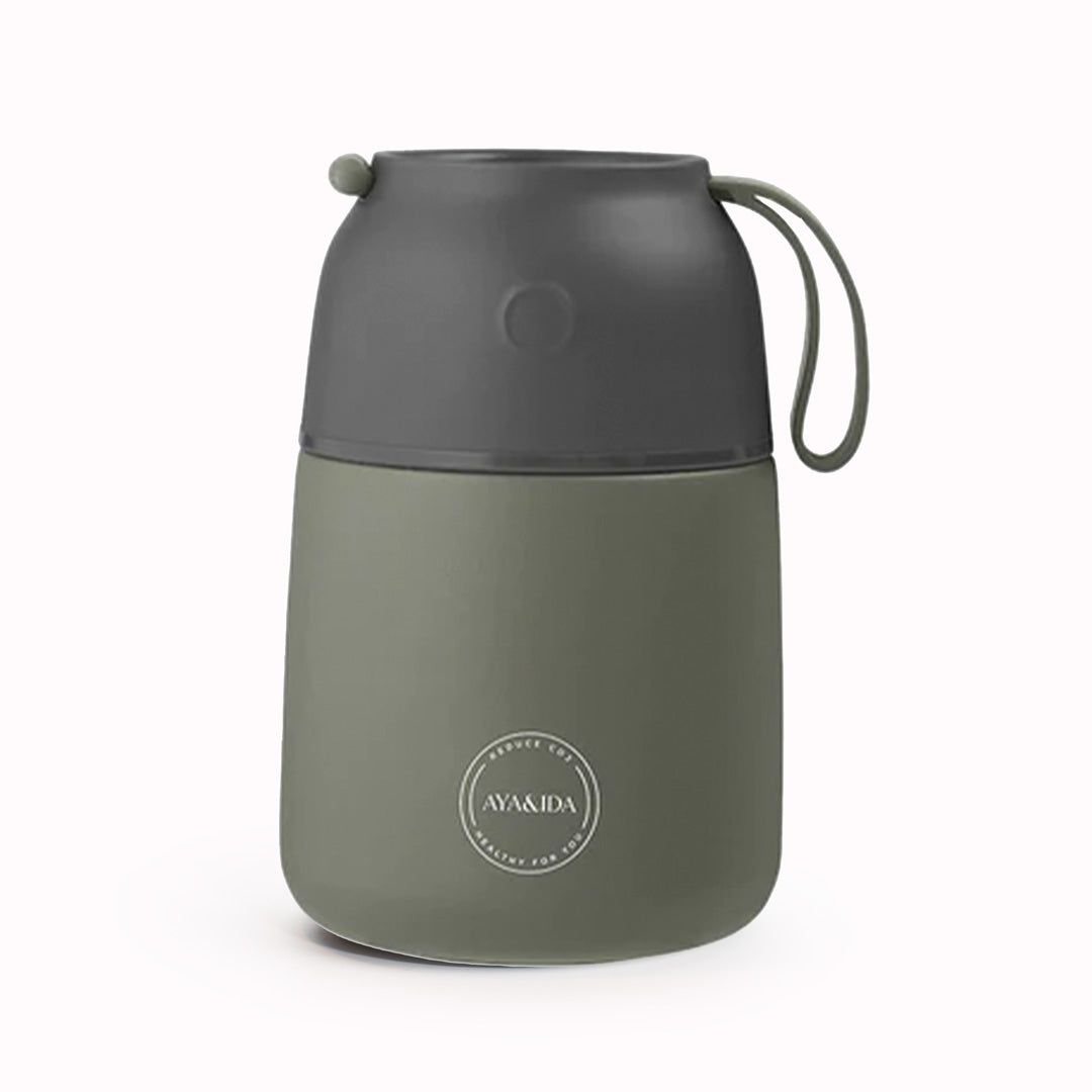 Tropical Green Food'ie | 500ml Insulated Food Flask from AYA&IDA. Perfect for when you are on the go, they can be used for your breakfast porridge, pasta dishes, wok dishes, soups, for yoghurt, for baby food or even for ice cubes.