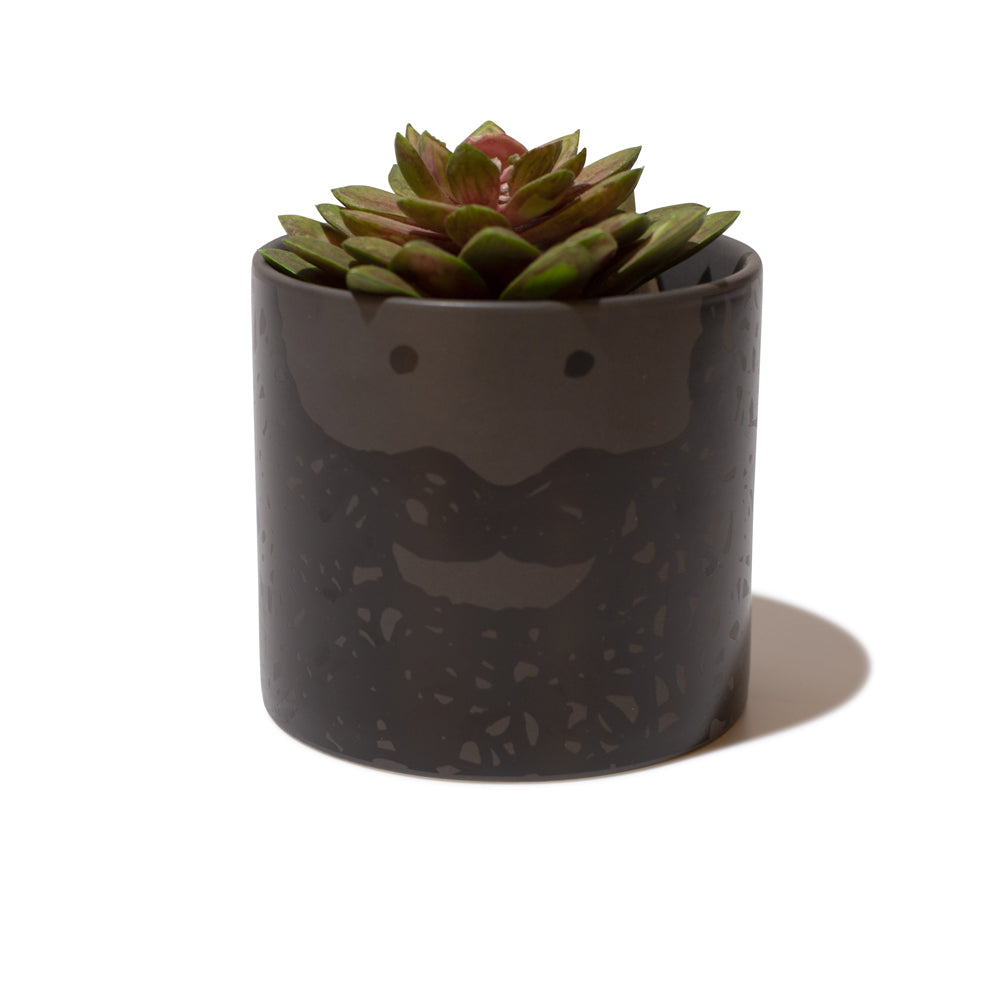 'Bernard' large beardy matt black stoneware pot with decal face illustration by Phil Jones for USTUDIO. Plant pot or desk tidy, this little guy can really multi-task!
