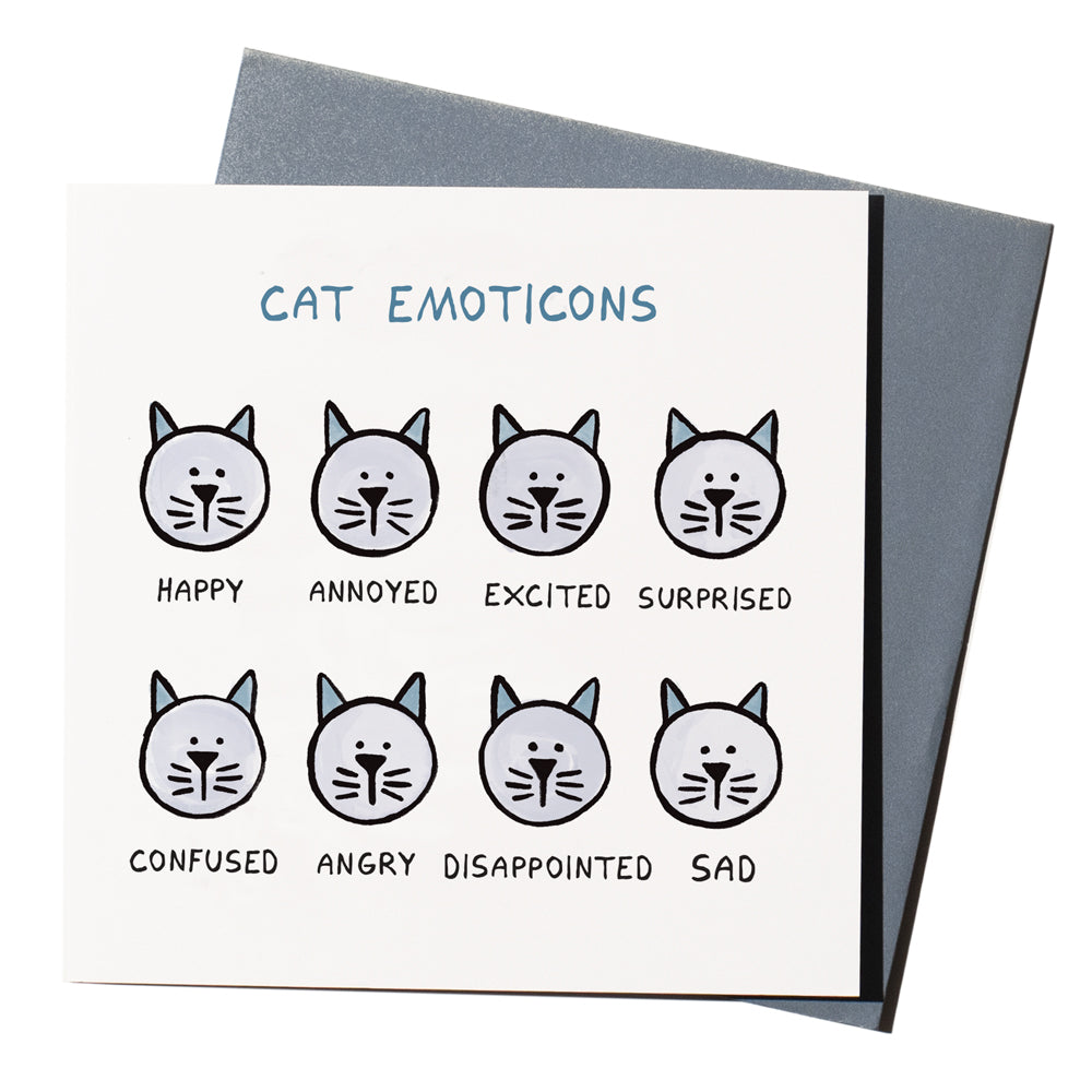 'Cat Emoticons' is a funny greeting card featuring a cat-based cartoon by John Atkinson for our 'Wrong Hands' range. 