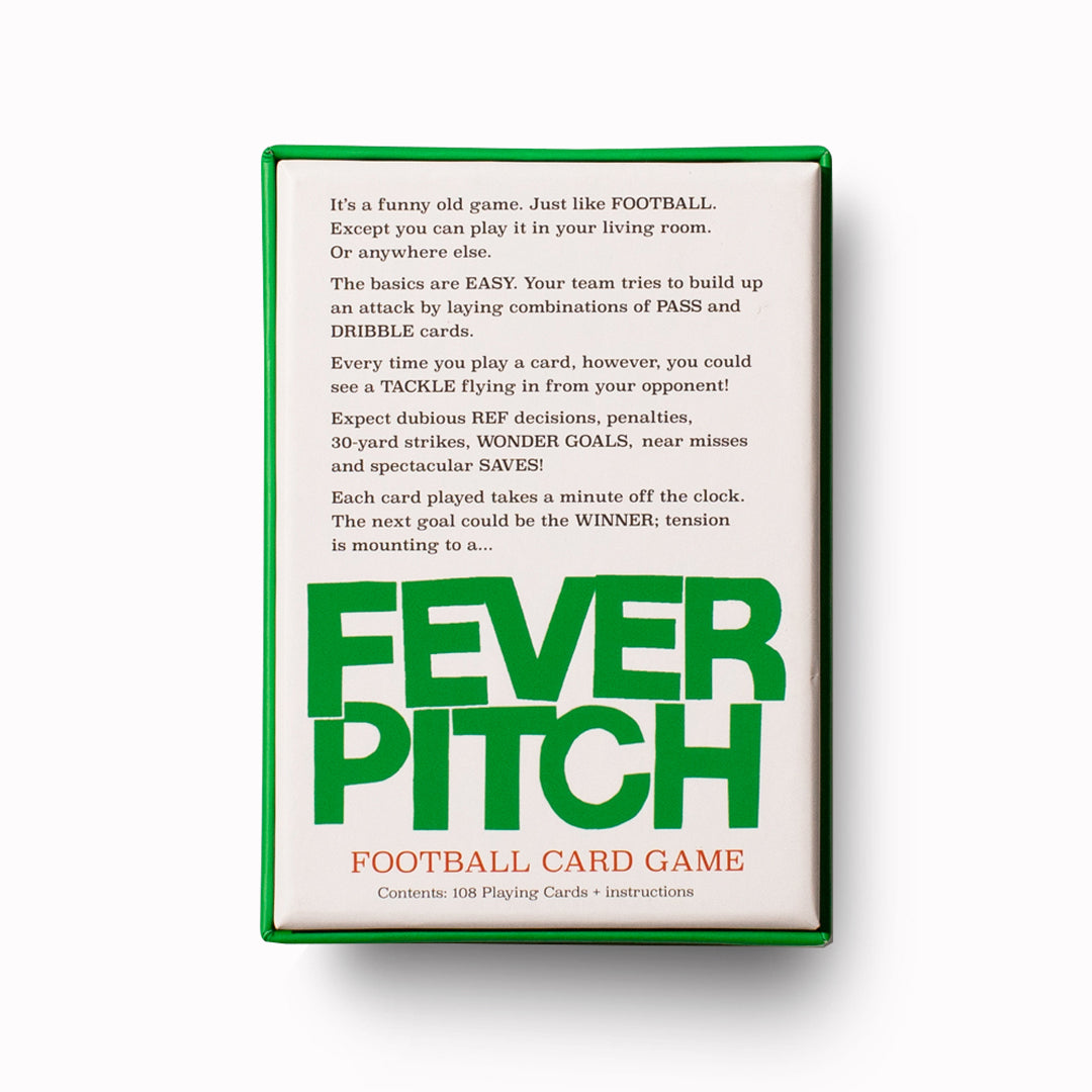 Fever Pitch Football Card Game Rear Box Design on White. Game design by USTUDIO
