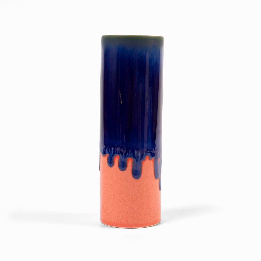Hand Glazed Cylinder Vase | Blue+Red