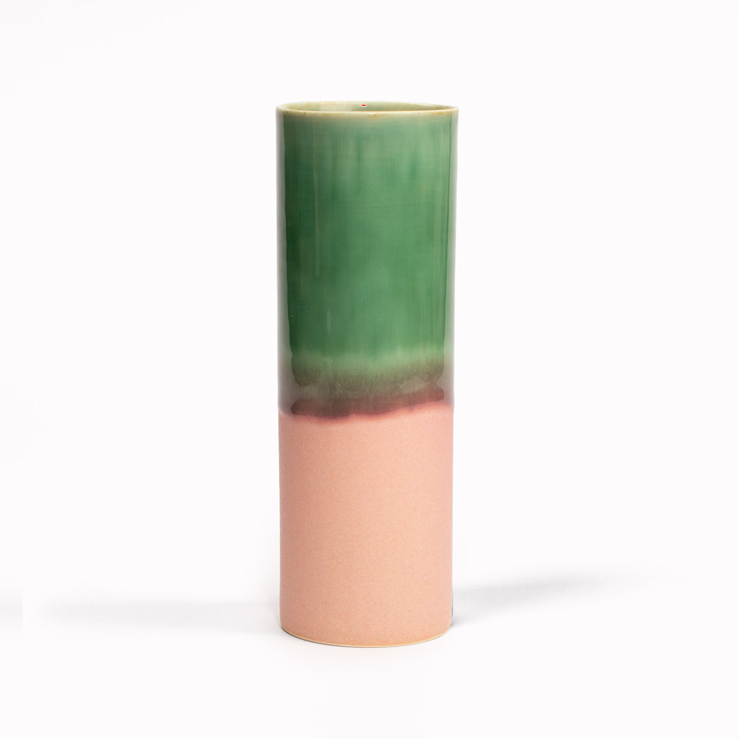 SGW Lab porcelain cylinder vase GT028 with brightly coloured glaze. Designed and hand cast in London by Yuta Segawa.