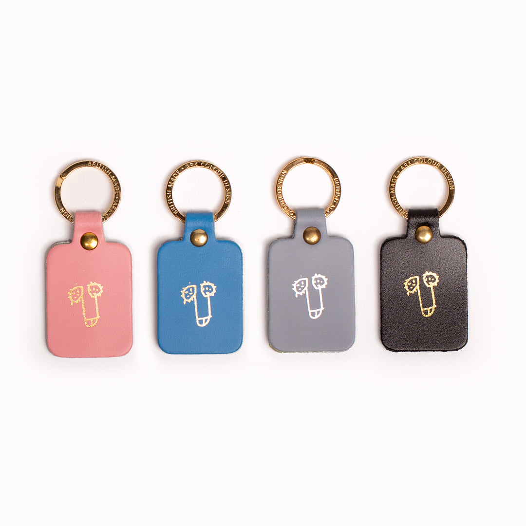 Willy Leather Keyring in colours Baby Pink, Cornflower Blue, Grey and Black by Ark Colour Design