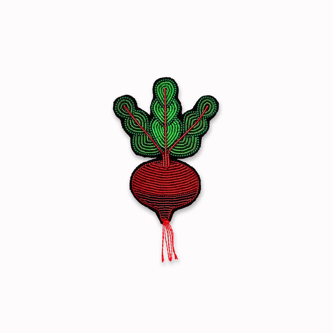 Make a statement with this earthy Beetroot hand embroidered decorative lapel pin by Paris based Macon et Lesquoy