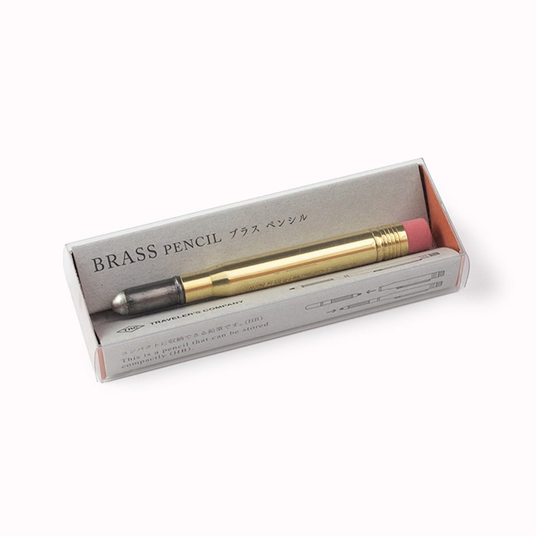 Travelers Co Brass Pencil in Box, Beautifully-made pencil with a brass lid that it fits compactly inside when not in use.