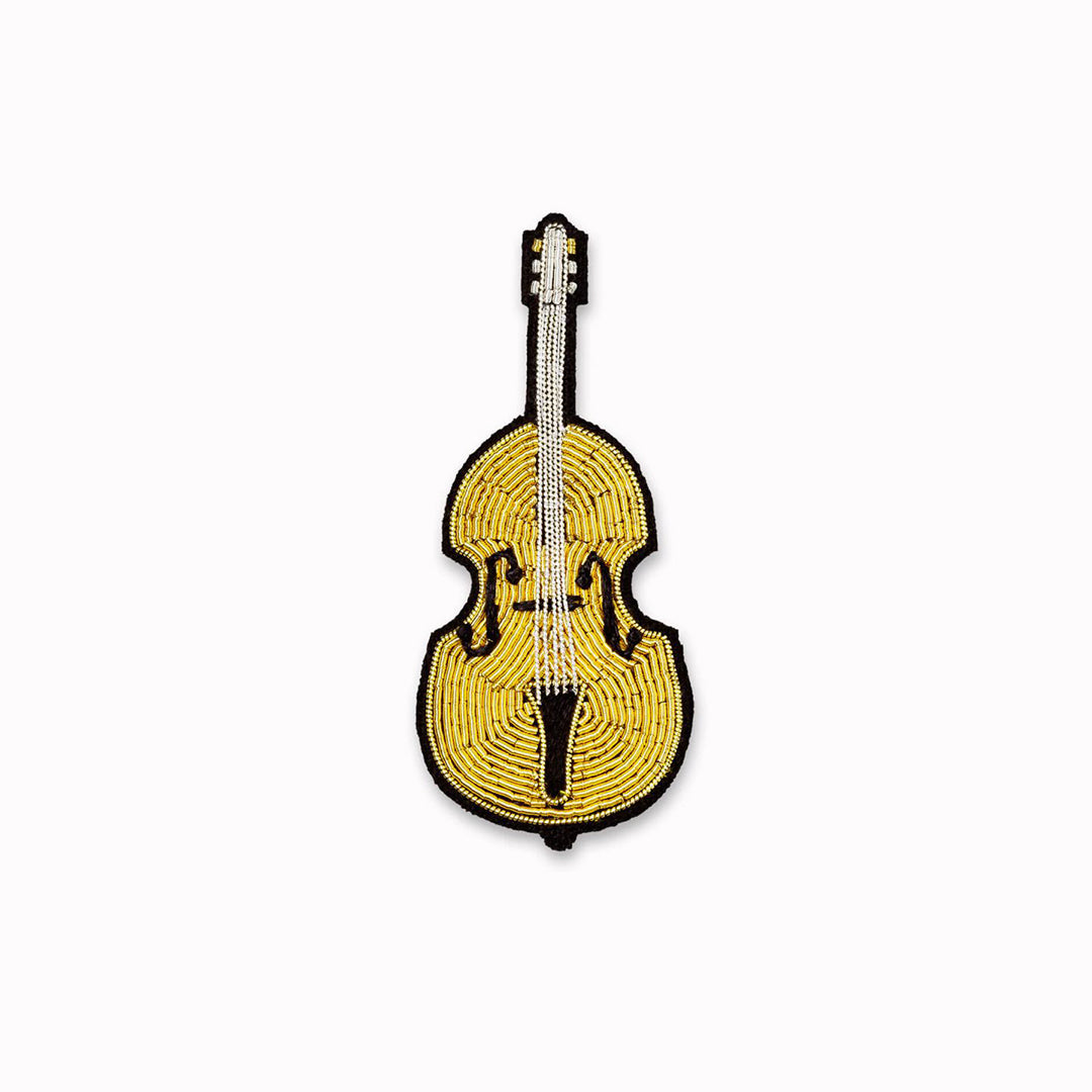Make a statement with this beautiful Double Bass Guitar hand embroidered decorative lapel pin by Paris based Macon et Lesquoy