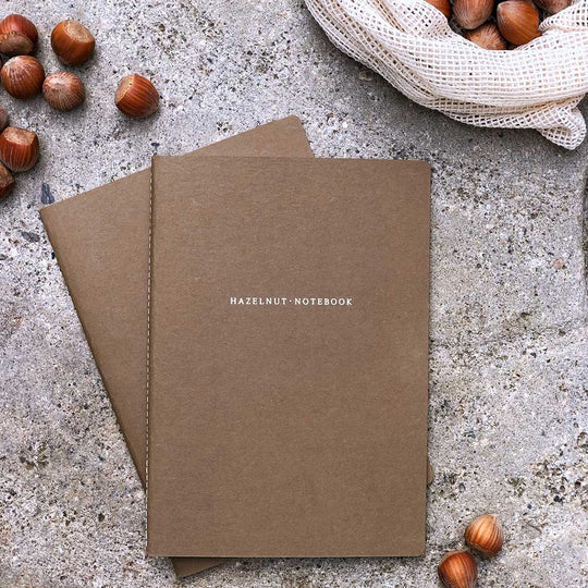 Melpom's small A5 Hazelnut organic notebook consists of 64 lined pages with paper made out of corn industry waste.