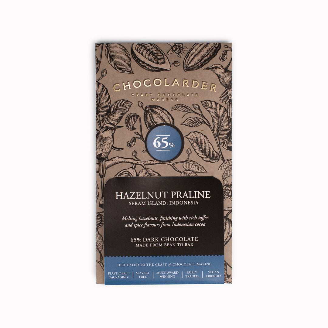 Hazelnut Praline 65% Dark Chocolate Bar from Chocolarder in Falmouth, UK