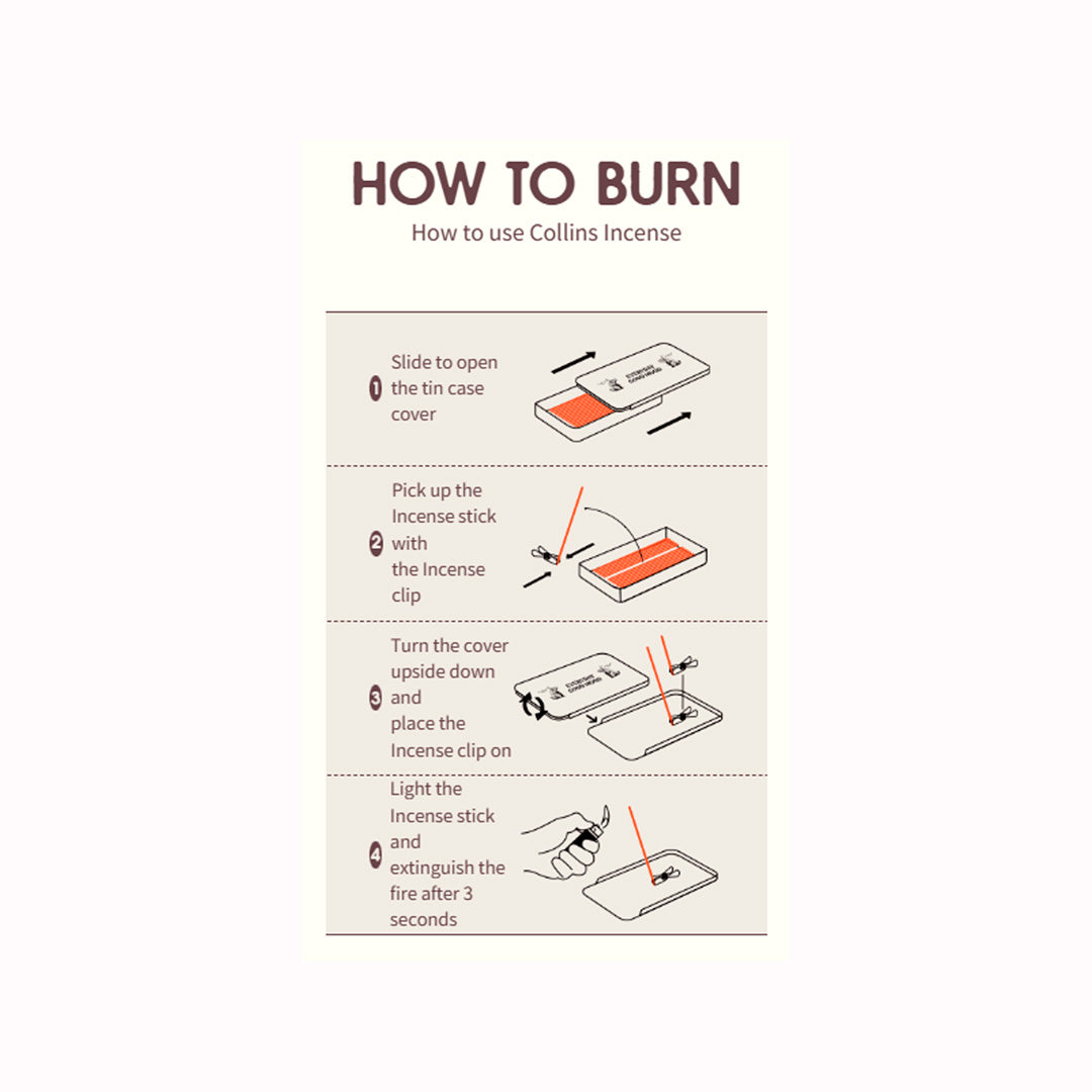 How to Burn | Collins Incense | Instructions | Everyday Good Mood Incense sticks by Collins Co. are traditional Korean incense sticks in a portable and giftable aluminium tin.