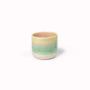Multi coloured pastels, The Juicy Guava, A Danish/Japanese mix up, hand made ceramic small beakers from Studio Arhoj with thick glaze. Can be used as a drinking vessel for espresso or a morning juice or as a small succulent planter (or simply beautifully ornamental.)