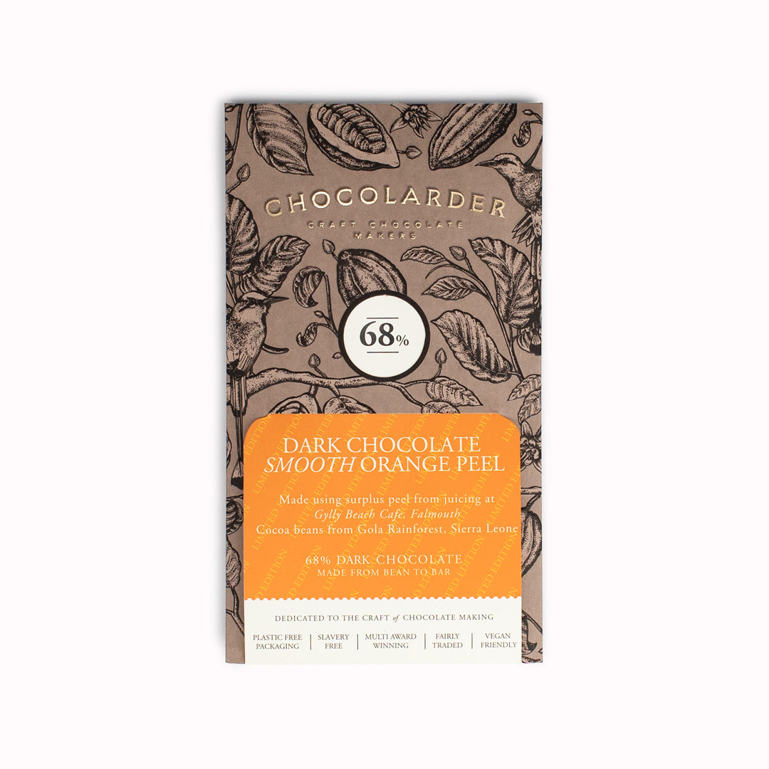 Limited Edition Smooth Orange Peel 68% Dark Chocolate Bar by Chocolarder.