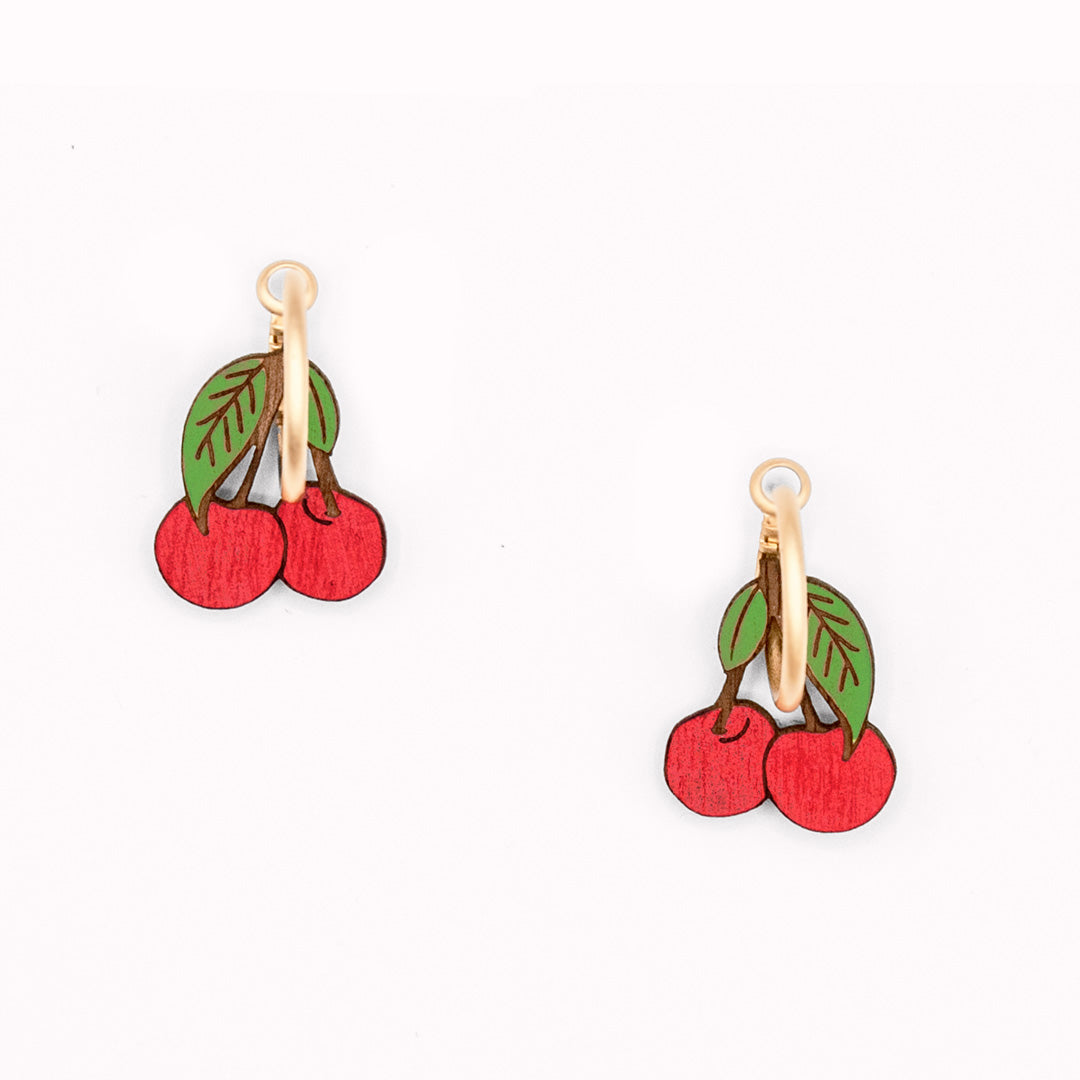 Pin Up Cherry Earrings | Front | Hand Finished in Barcelona from Materia Rica