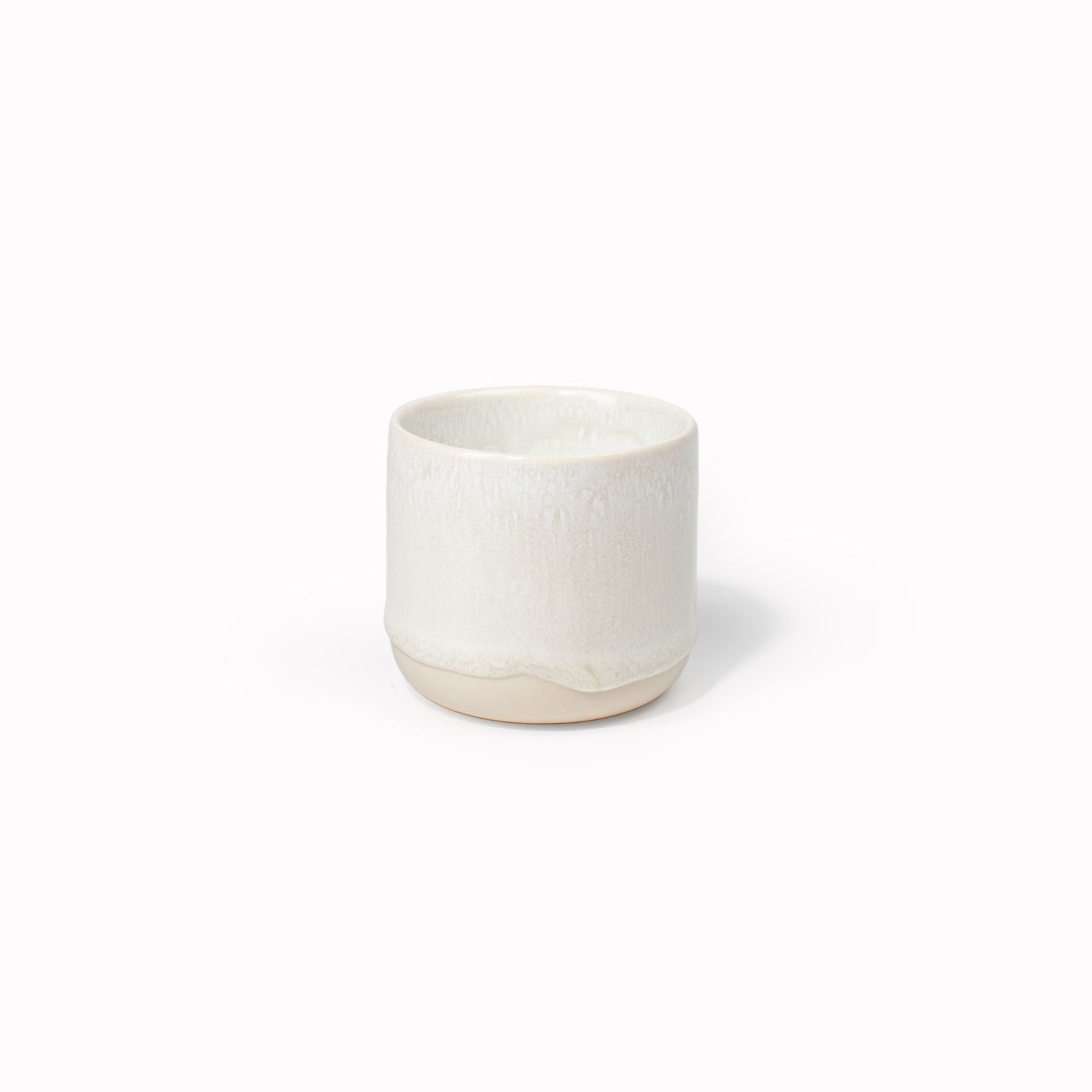 The Sea Foam White Sip Cup, a Danish/Japanese mix up with these thick glazed, hand made ceramic small beakers from Studio Arhoj. Can be used as a drinking vessel for espresso or a morning juice or as a small succulent planter (or simply beautifully ornamental.)