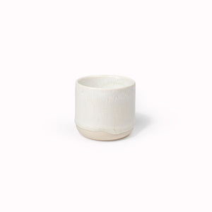 The Sea Foam White Sip Cup, a Danish/Japanese mix up with these thick glazed, hand made ceramic small beakers from Studio Arhoj. Can be used as a drinking vessel for espresso or a morning juice or as a small succulent planter (or simply beautifully ornamental.)