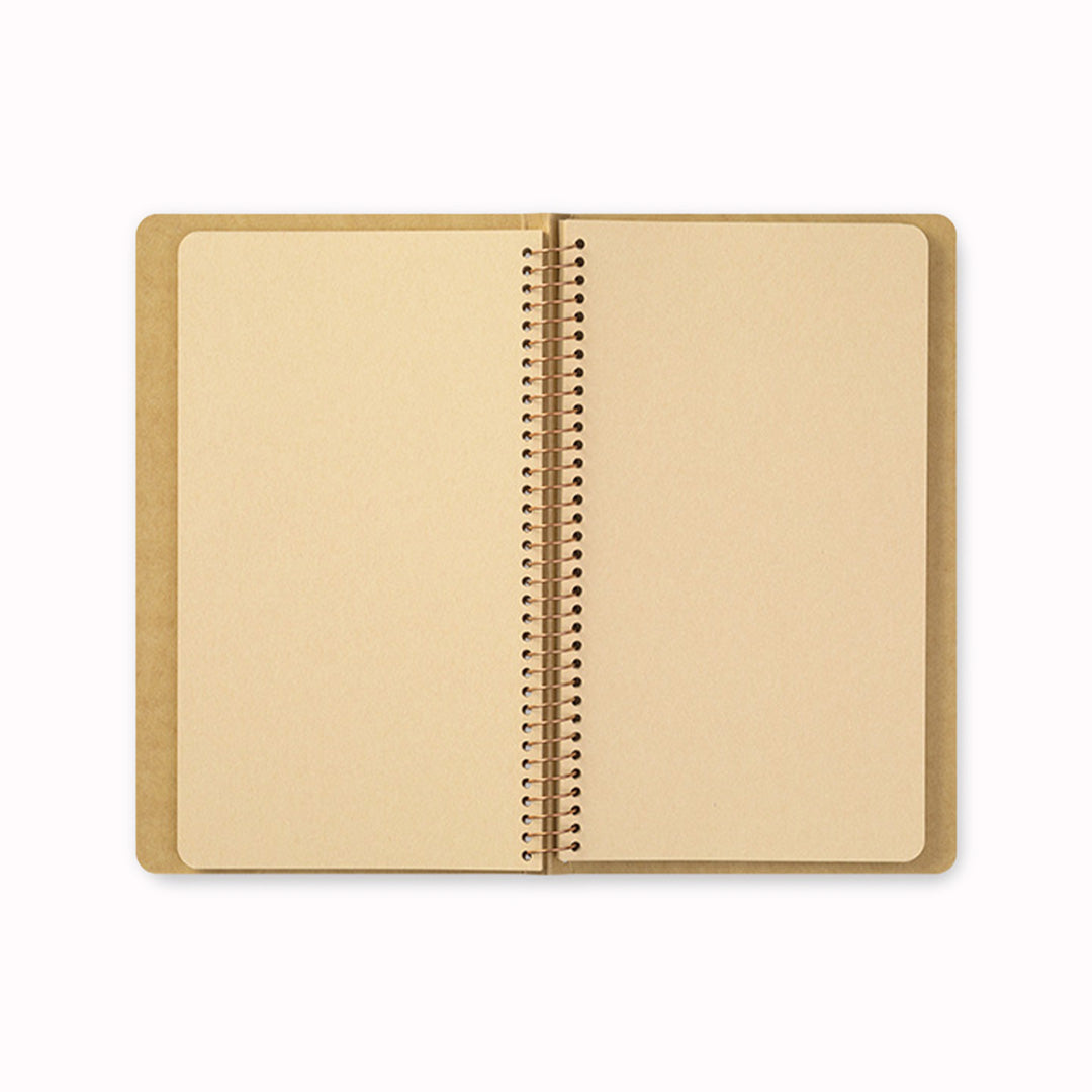 Beautifully spiral-bound japanese stationery notebook detail with kraft MD paper pages from Travellers Company by midori. Perfect for writing with a pen or pencil, whether as a journal, to-do list or to write stories!