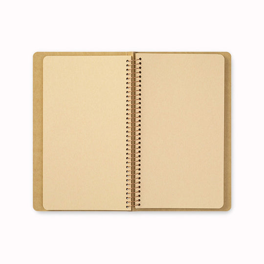 Beautifully spiral-bound japanese stationery notebook detail with kraft MD paper pages from Travellers Company by midori. Perfect for writing with a pen or pencil, whether as a journal, to-do list or to write stories!