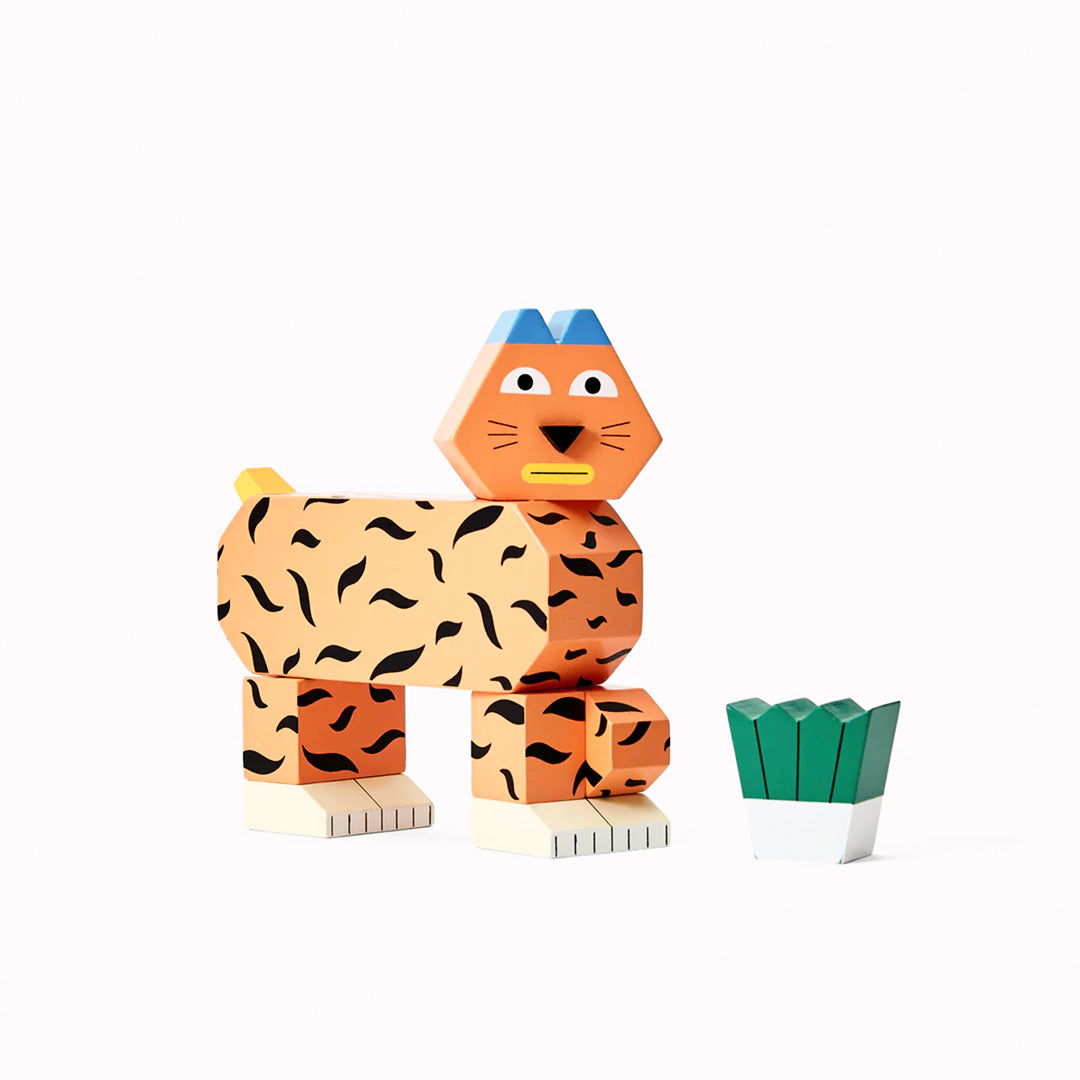 Stackable wooden block pieces from Areaware | Pose your very own badminton playing tiger! Rearrange the pieces as you see fit