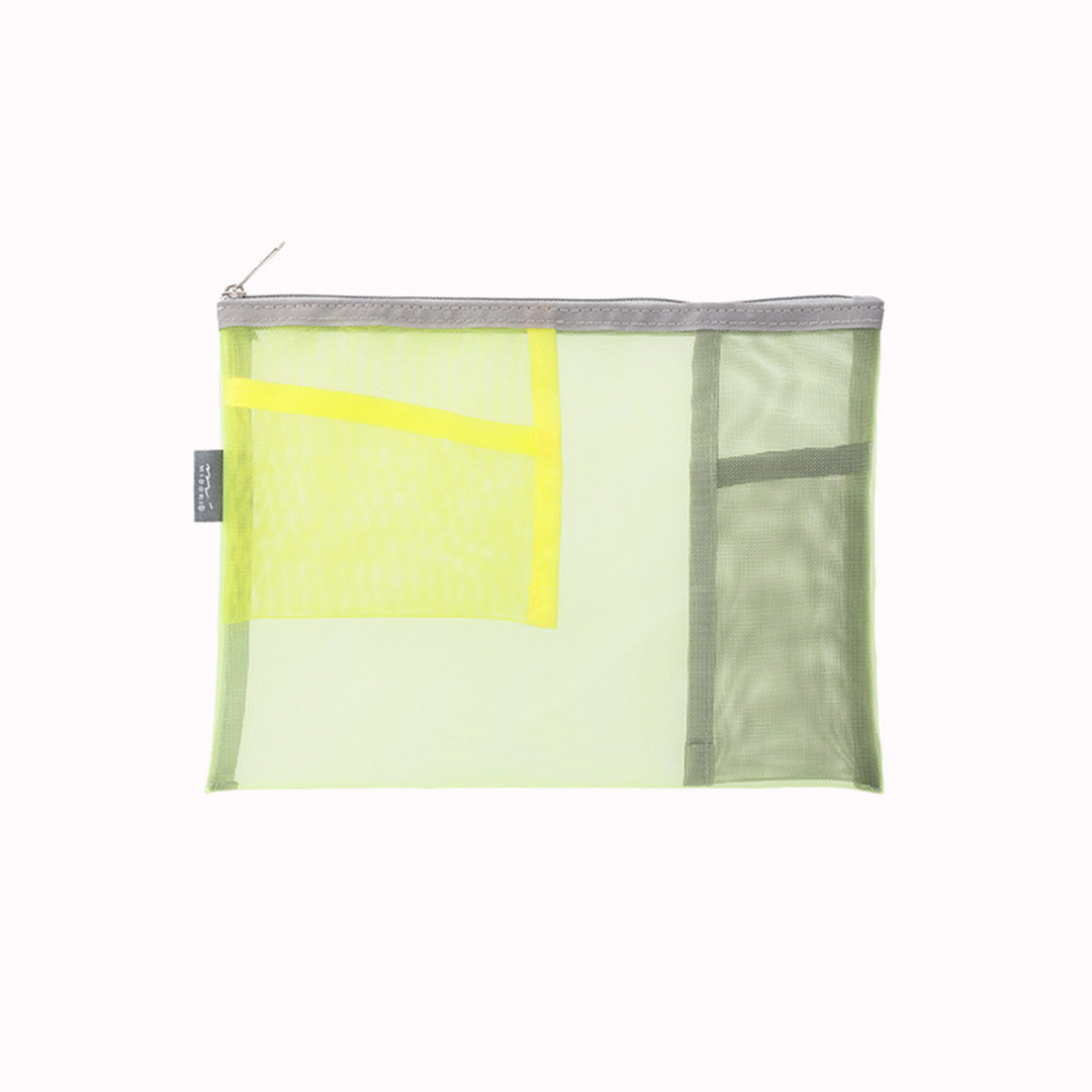 Yellow Green mesh pen or tool pouch from Midori, the Japanese Stationery brand has many uses, as a pencil case or a makeup bag.